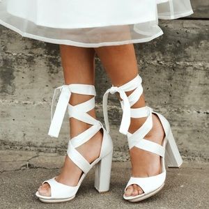 Dorian Ivory Satin Lace-Up Heels from Lulu’s